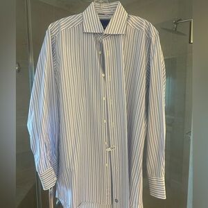 David Donahue Mens Dress Shirt Blue Striped 16 32/33